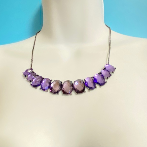 Purple Faceted Cabachons Black Chain Statement Necklace - Picture 7 of 7